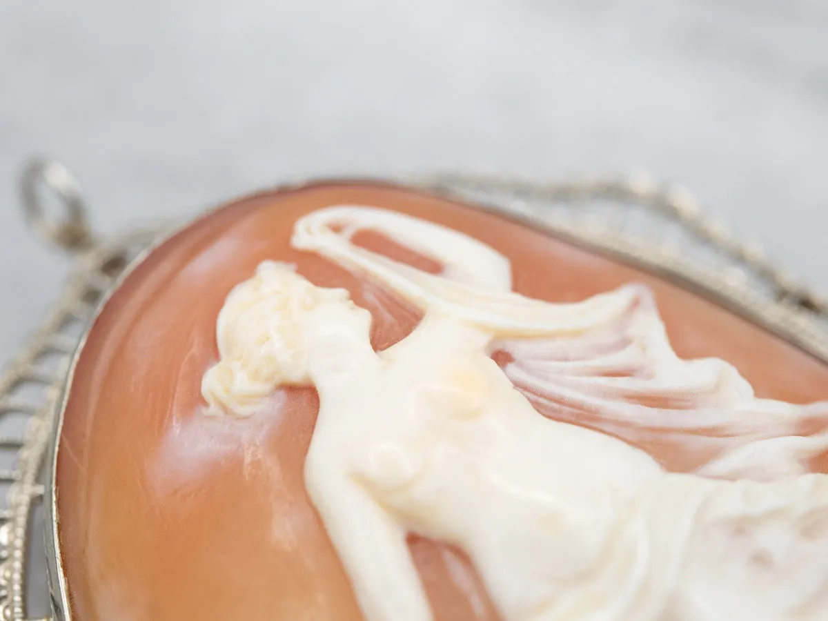 Large Cameo Brooch or Pendant with Filigree Frame