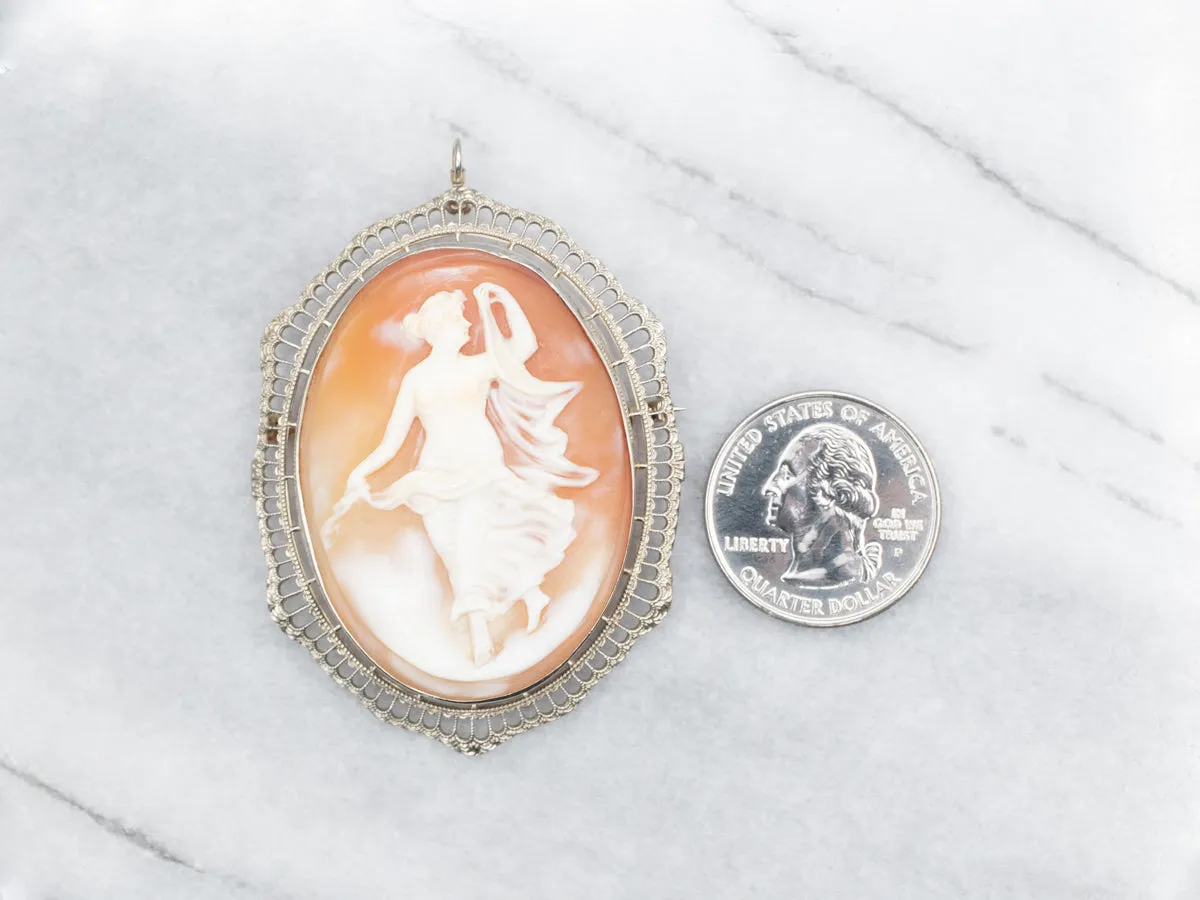 Large Cameo Brooch or Pendant with Filigree Frame