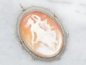 Large Cameo Brooch or Pendant with Filigree Frame