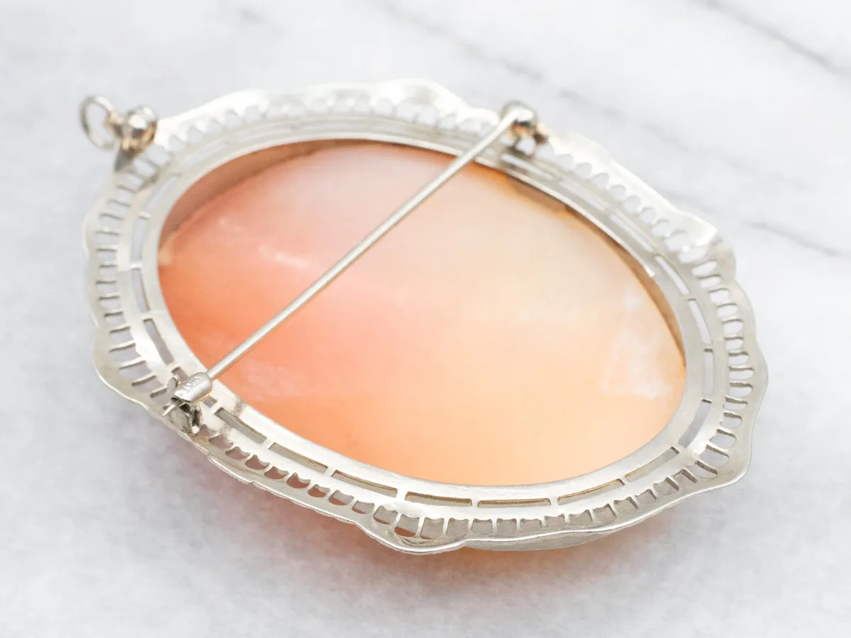 Large Cameo Brooch or Pendant with Filigree Frame