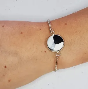Large Charm Link Bracelet - Black & White  Inlay Bracelet - Marble  bracelet