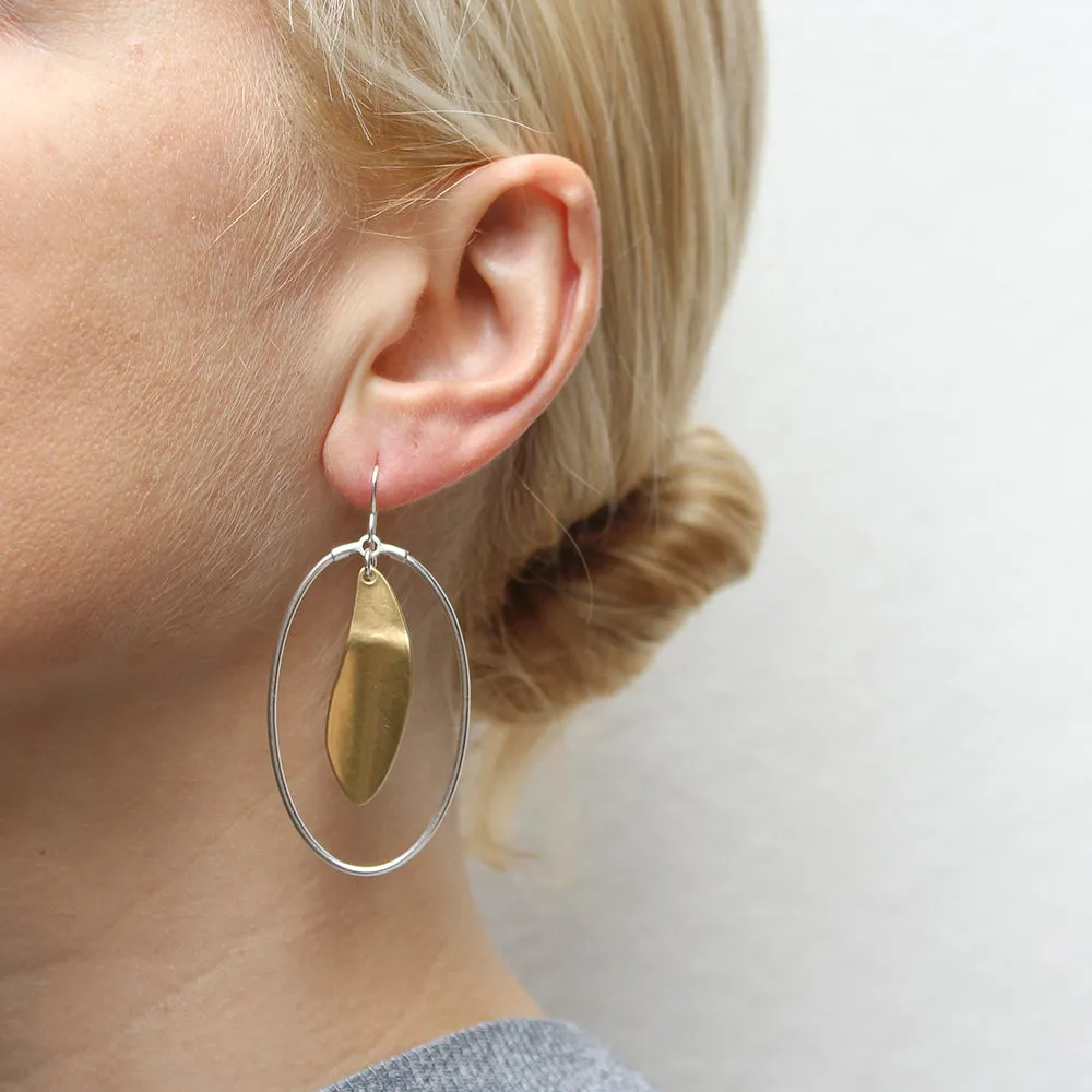 Large Organic Leaf with Oval Ring Wire Earrings