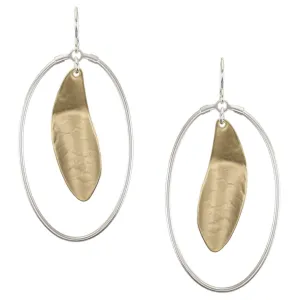 Large Organic Leaf with Oval Ring Wire Earrings