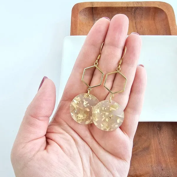 Layla Hexagon Acrylic Drop Earrings – 18K Gold-Plated, Lightweight Jewelry