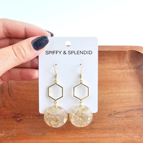 Layla Hexagon Acrylic Drop Earrings – 18K Gold-Plated, Lightweight Jewelry