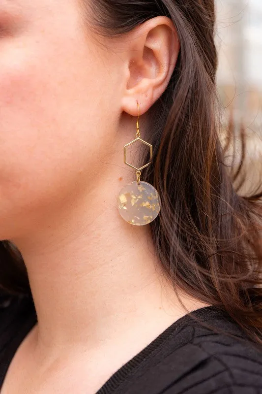 Layla Hexagon Acrylic Drop Earrings – 18K Gold-Plated, Lightweight Jewelry