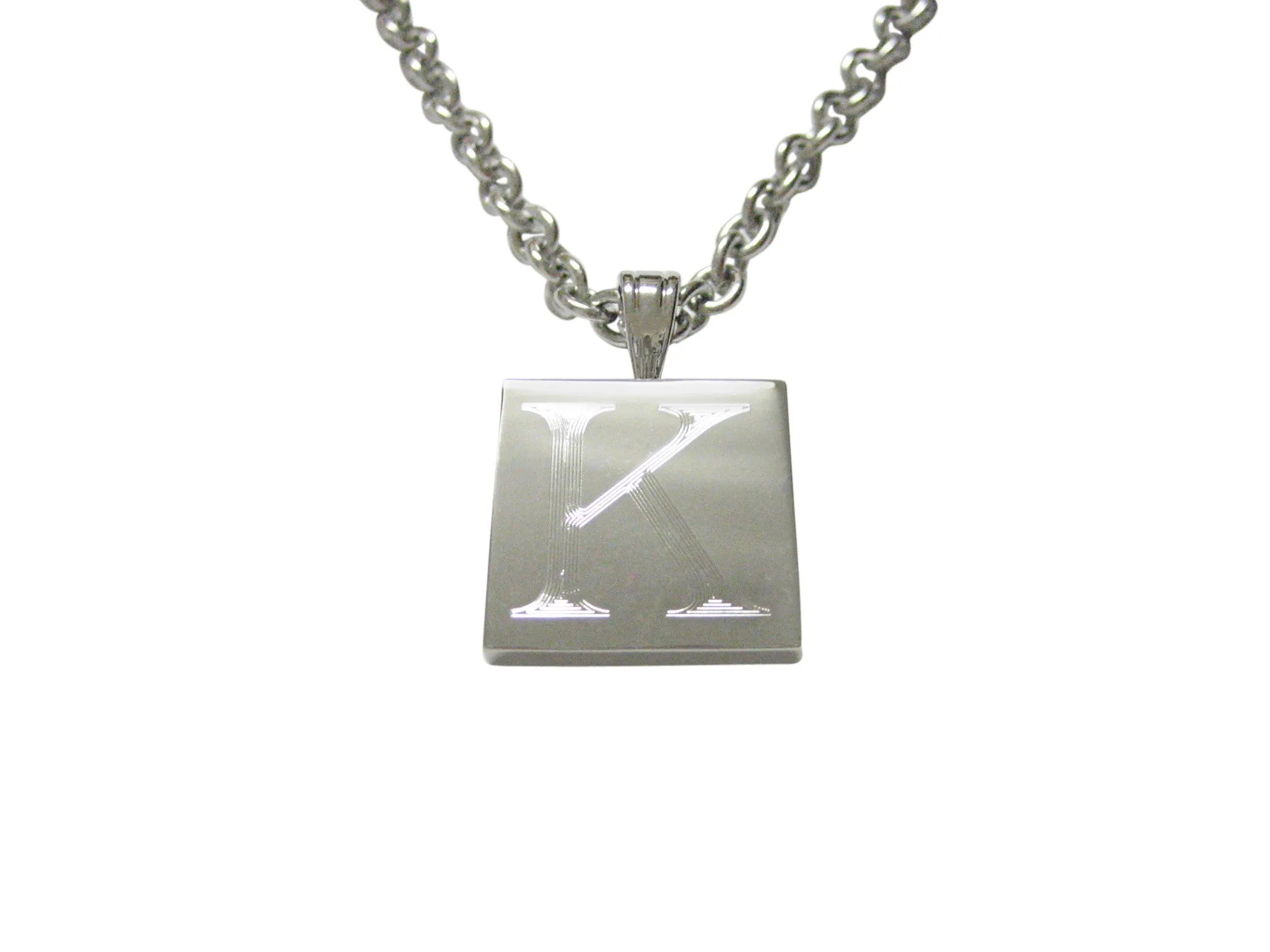 Letter K Etched Monogram Pendant Necklace