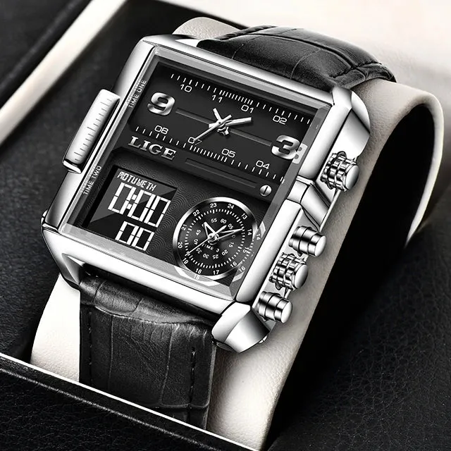 LIGE Square Digital Sports Quartz Wristwatch