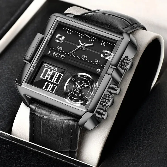 LIGE Square Digital Sports Quartz Wristwatch