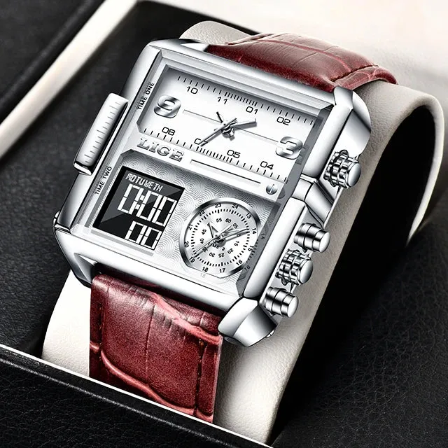 LIGE Square Digital Sports Quartz Wristwatch