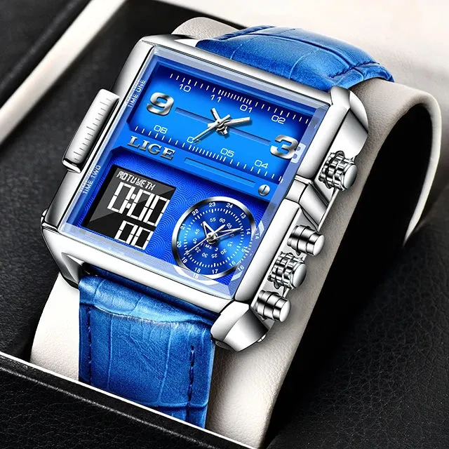 LIGE Square Digital Sports Quartz Wristwatch