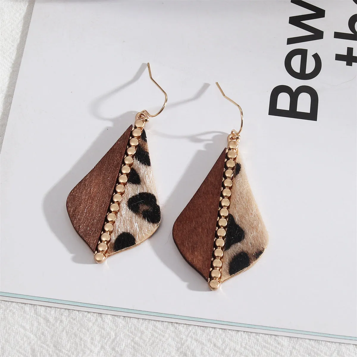 Light Coffee Wood & 18K Gold-Plated Leopard-Print Drop Earrings