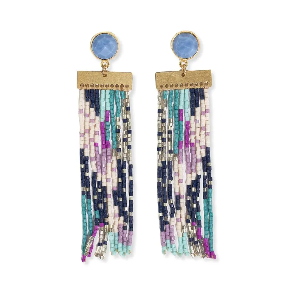 Lilah Post Earrings Semi-Precious Stone w/Beaded Fringe {blue & magenta}