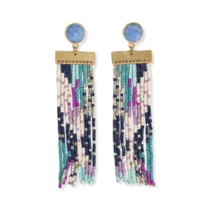 Lilah Post Earrings Semi-Precious Stone w/Beaded Fringe {blue & magenta}