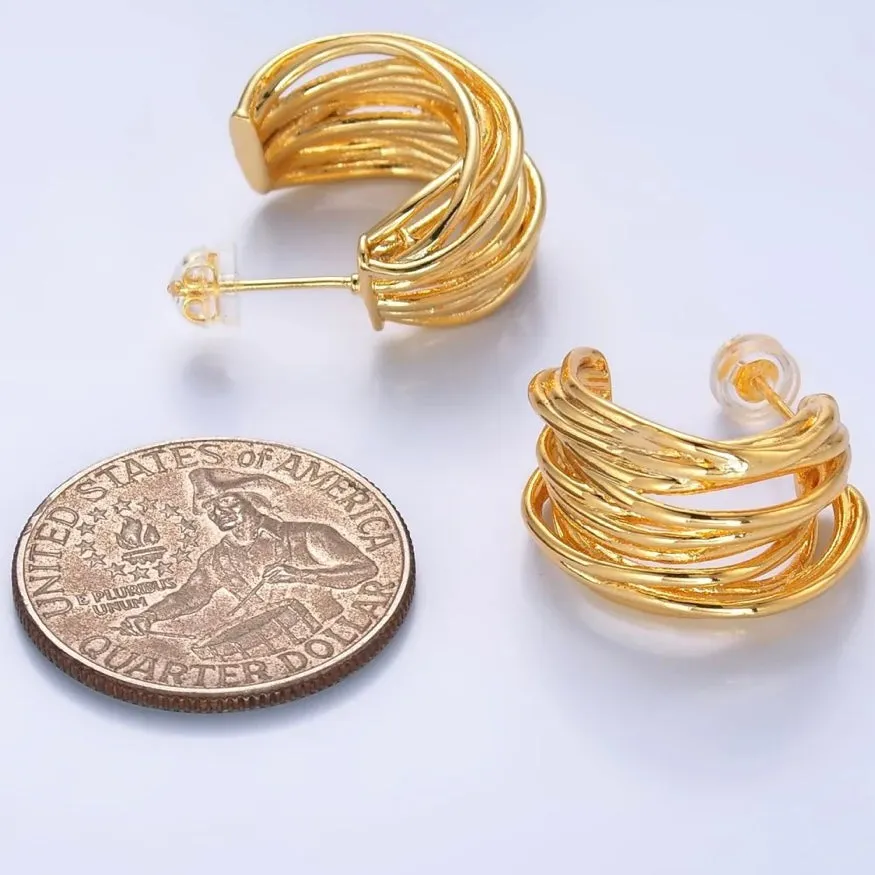 Linear Lined C-Shaped Hoop Earrings