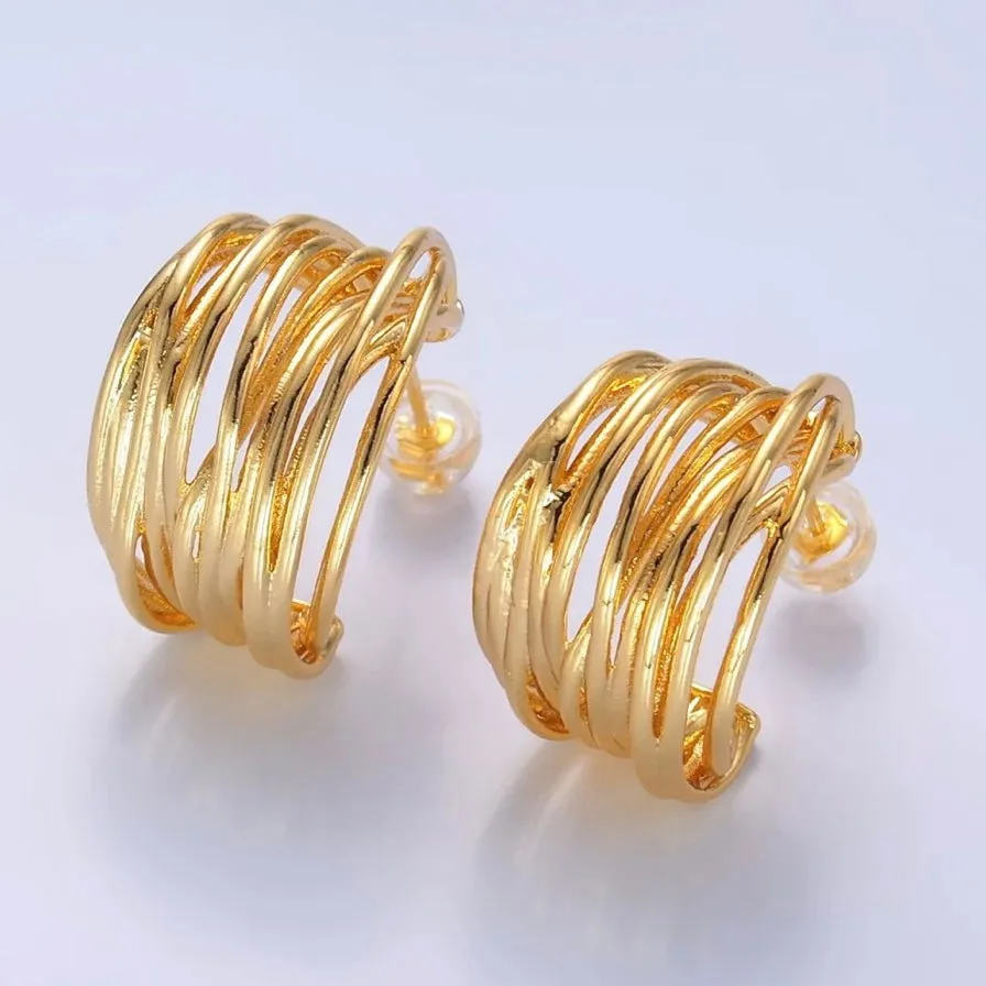 Linear Lined C-Shaped Hoop Earrings