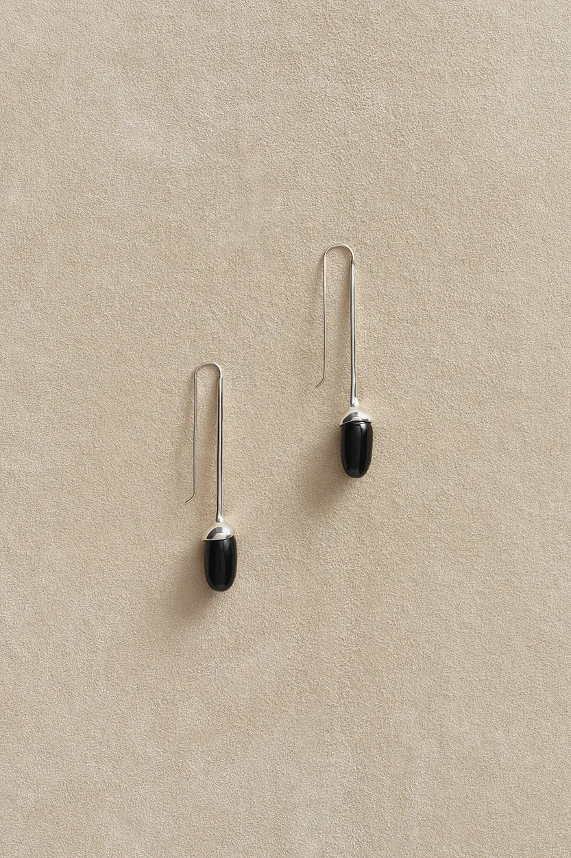 Long Dripping Stone Earrings in Onyx