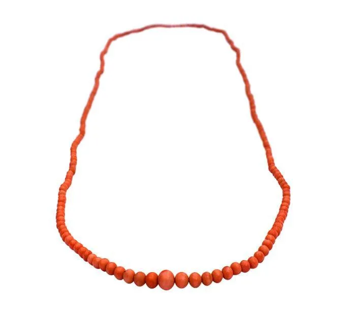 Long Victorian Coral Bead Necklace