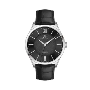 Luca Barra Gents Steel Watch With Black Leather Strap