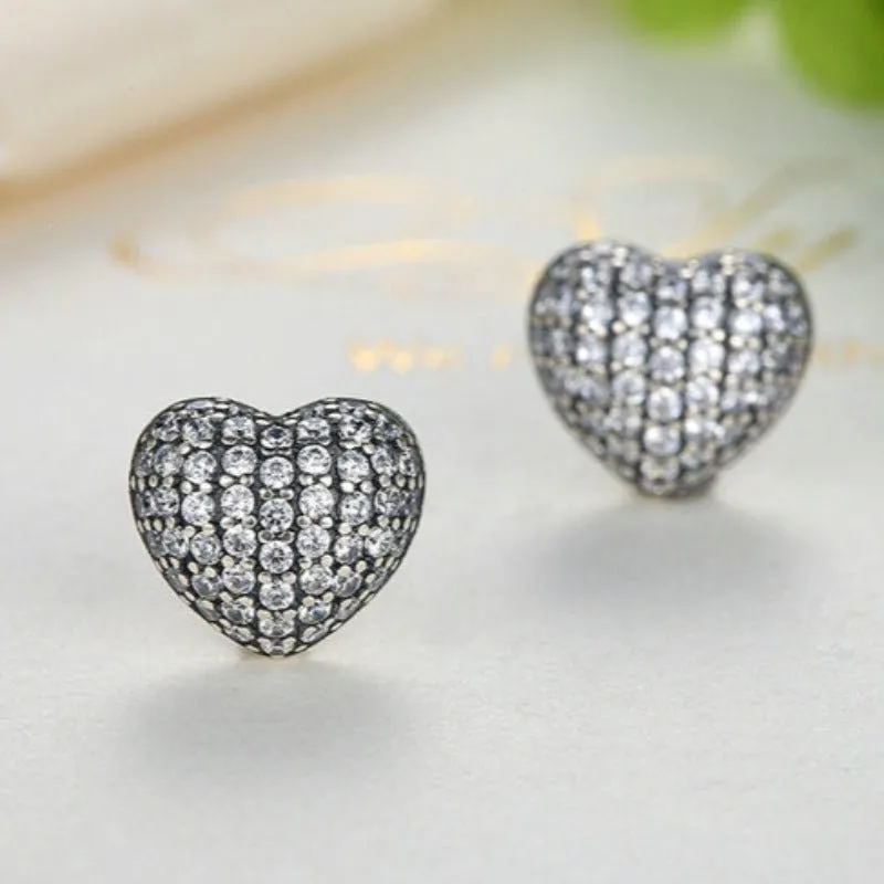 Luxury Heart Stud Earrings Women Anniverssary Wedding Jewelry