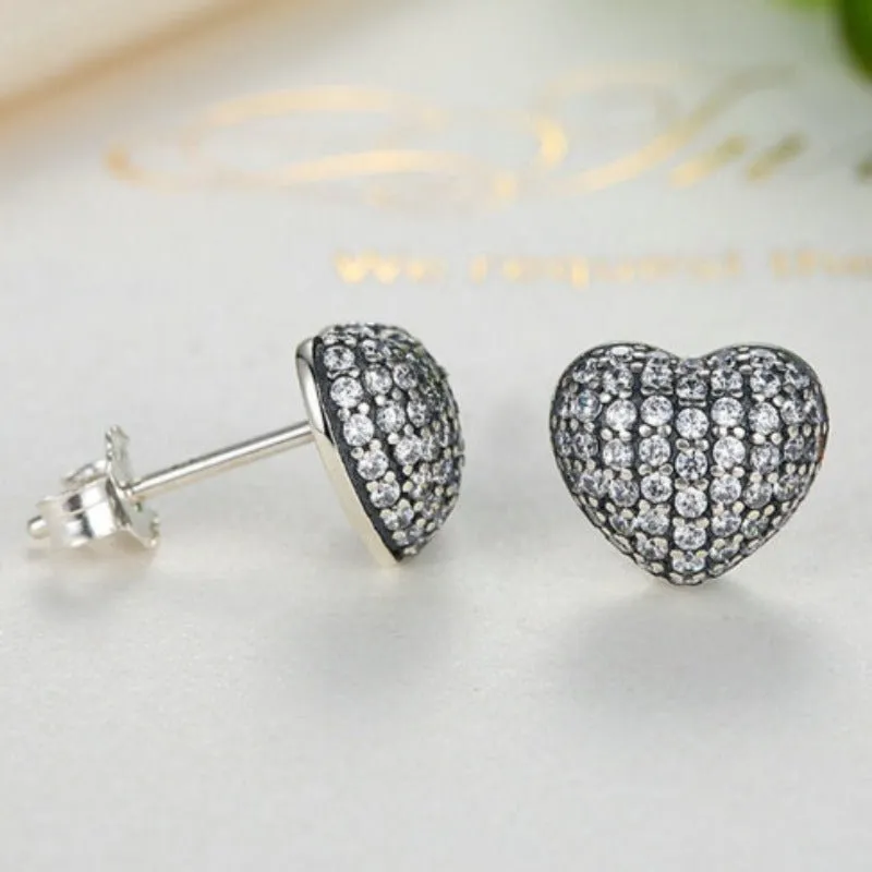 Luxury Heart Stud Earrings Women Anniverssary Wedding Jewelry
