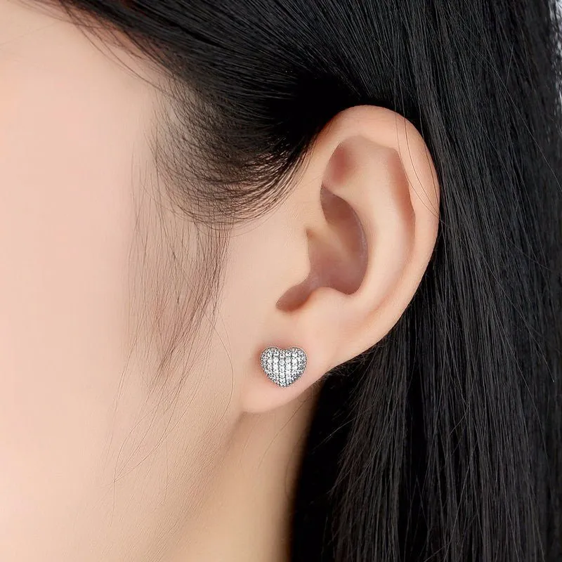 Luxury Heart Stud Earrings Women Anniverssary Wedding Jewelry
