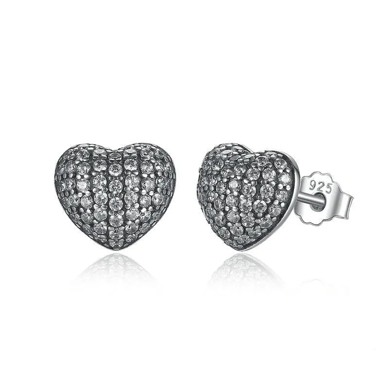 Luxury Heart Stud Earrings Women Anniverssary Wedding Jewelry