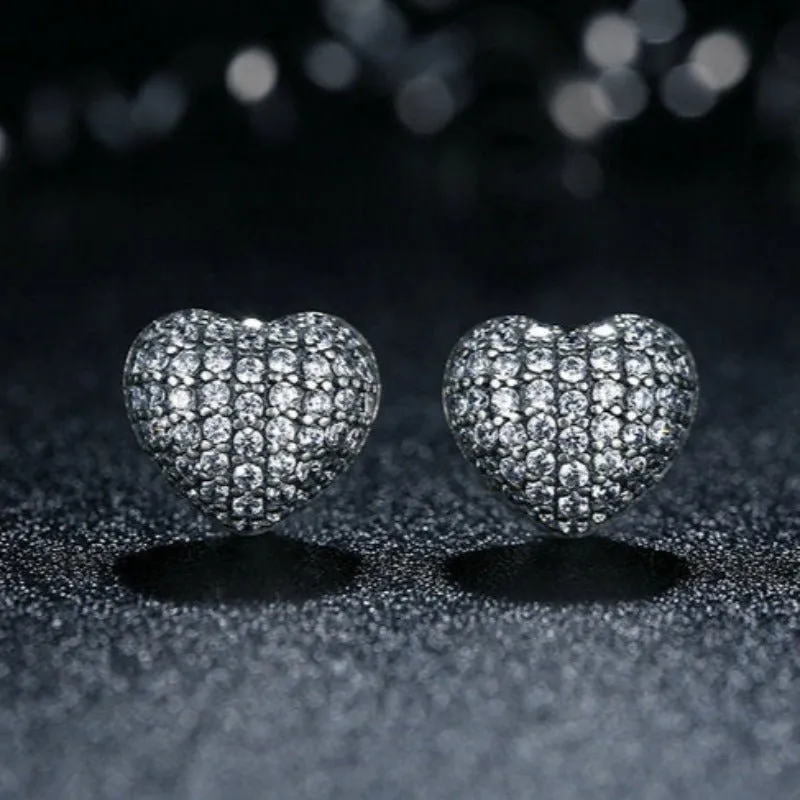 Luxury Heart Stud Earrings Women Anniverssary Wedding Jewelry
