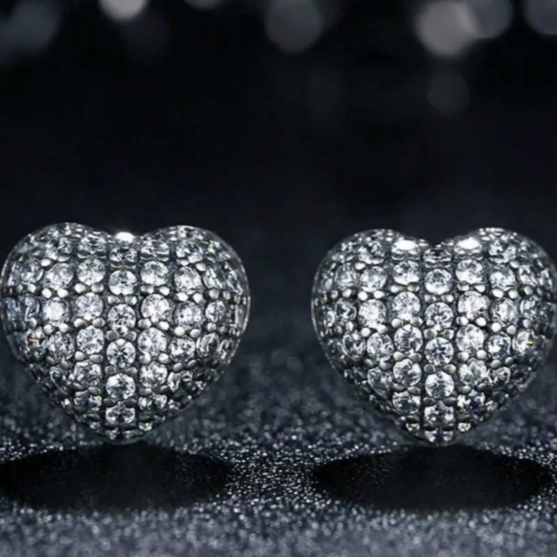 Luxury Heart Stud Earrings Women Anniverssary Wedding Jewelry
