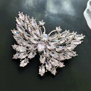 Luxury Silver-tone Marquise Shaped CZ Butterfly Brooches Pin Sparkles Insect Jewelry