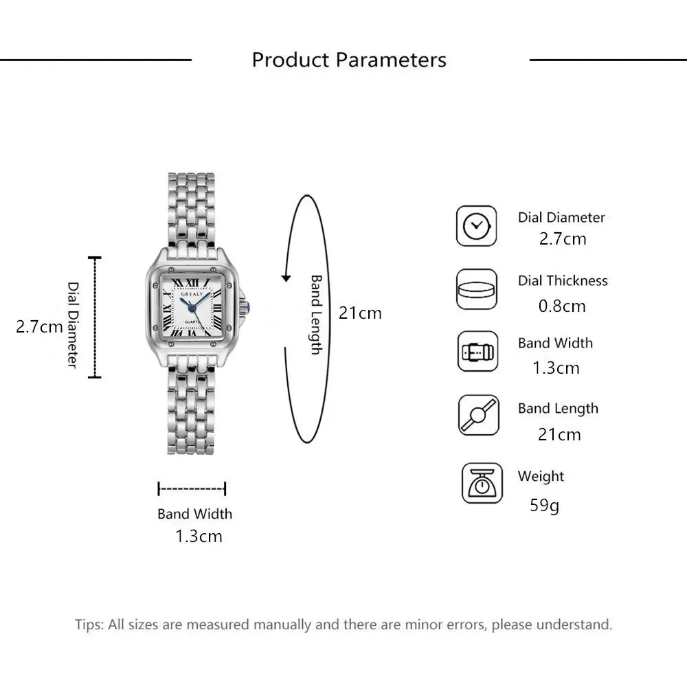 Luxury Square Watch with Gold Alloy Strap & Roman Numerals