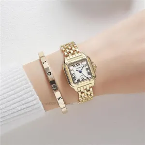 Luxury Square Watch with Gold Alloy Strap & Roman Numerals