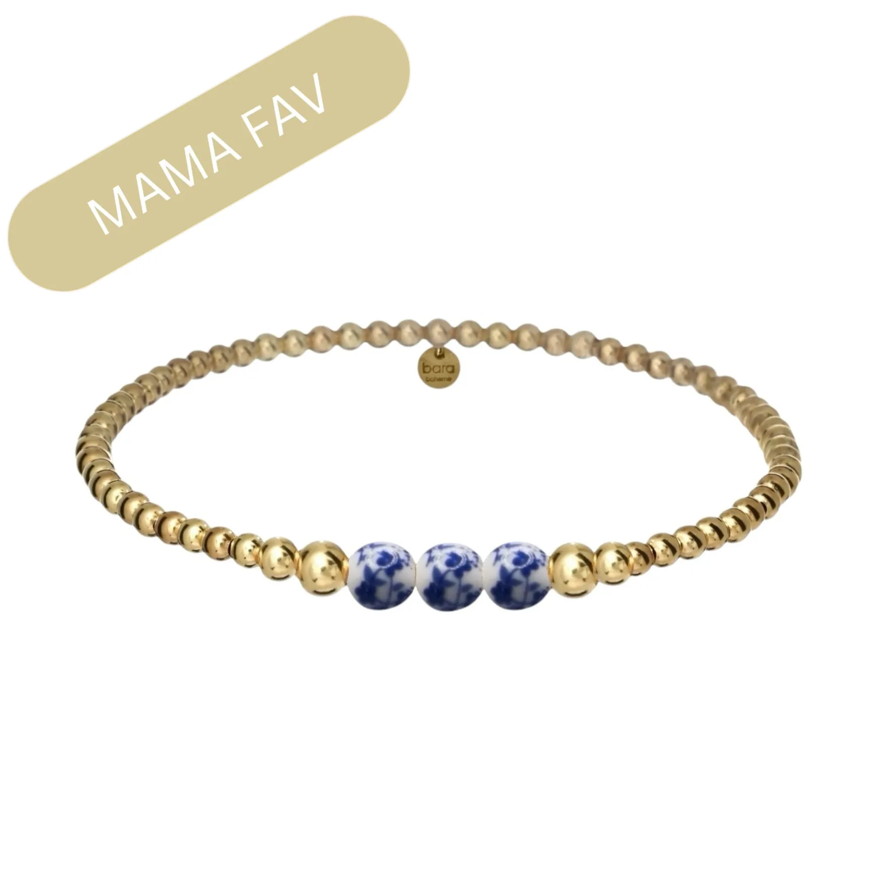 MAGNOLIA | Blue Floral Porcelain with Gold-Filled beads & Pearls Bracelet