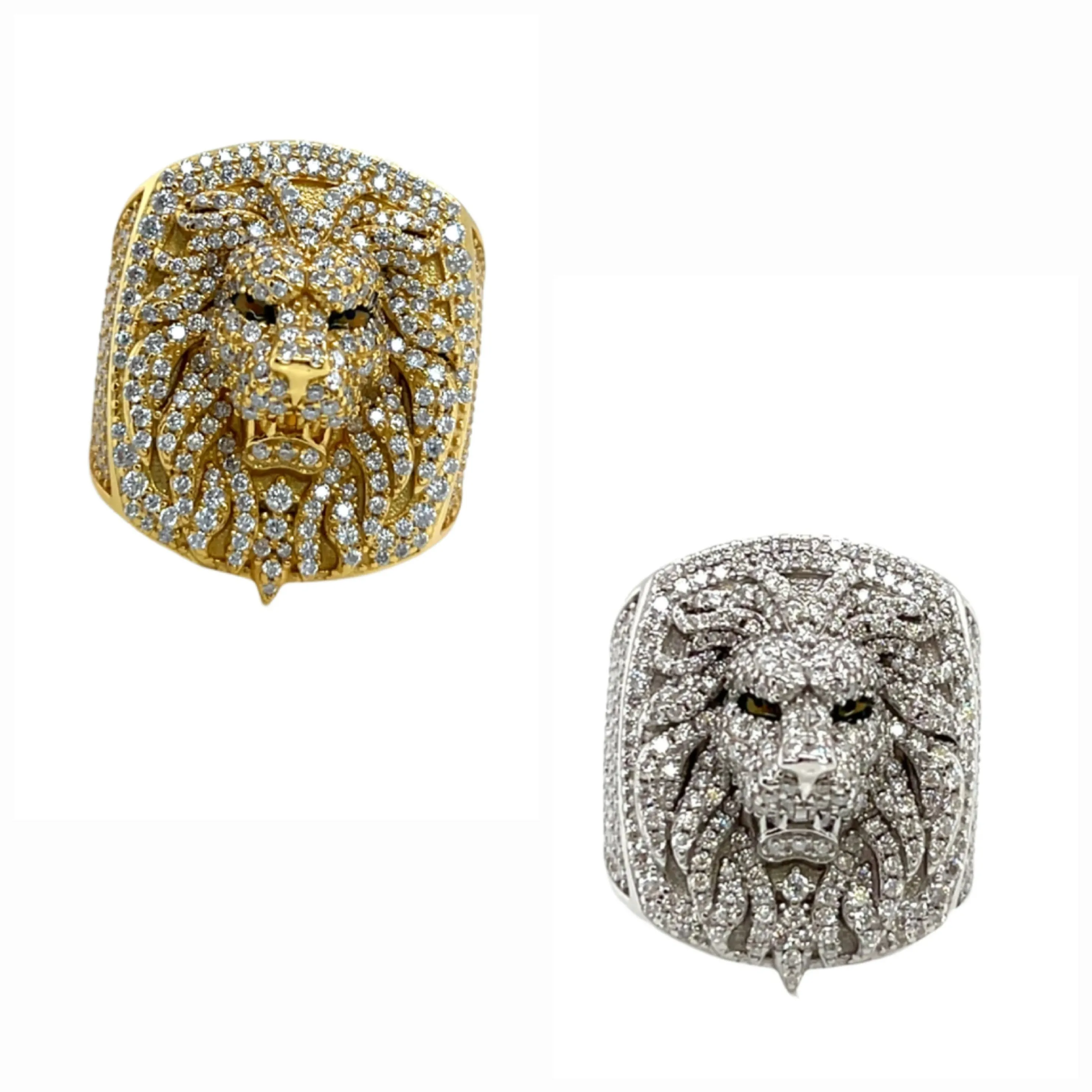 Majestic Lion Head Sterling Silver Ring with Round Lab-Created Moissanite - M103179
