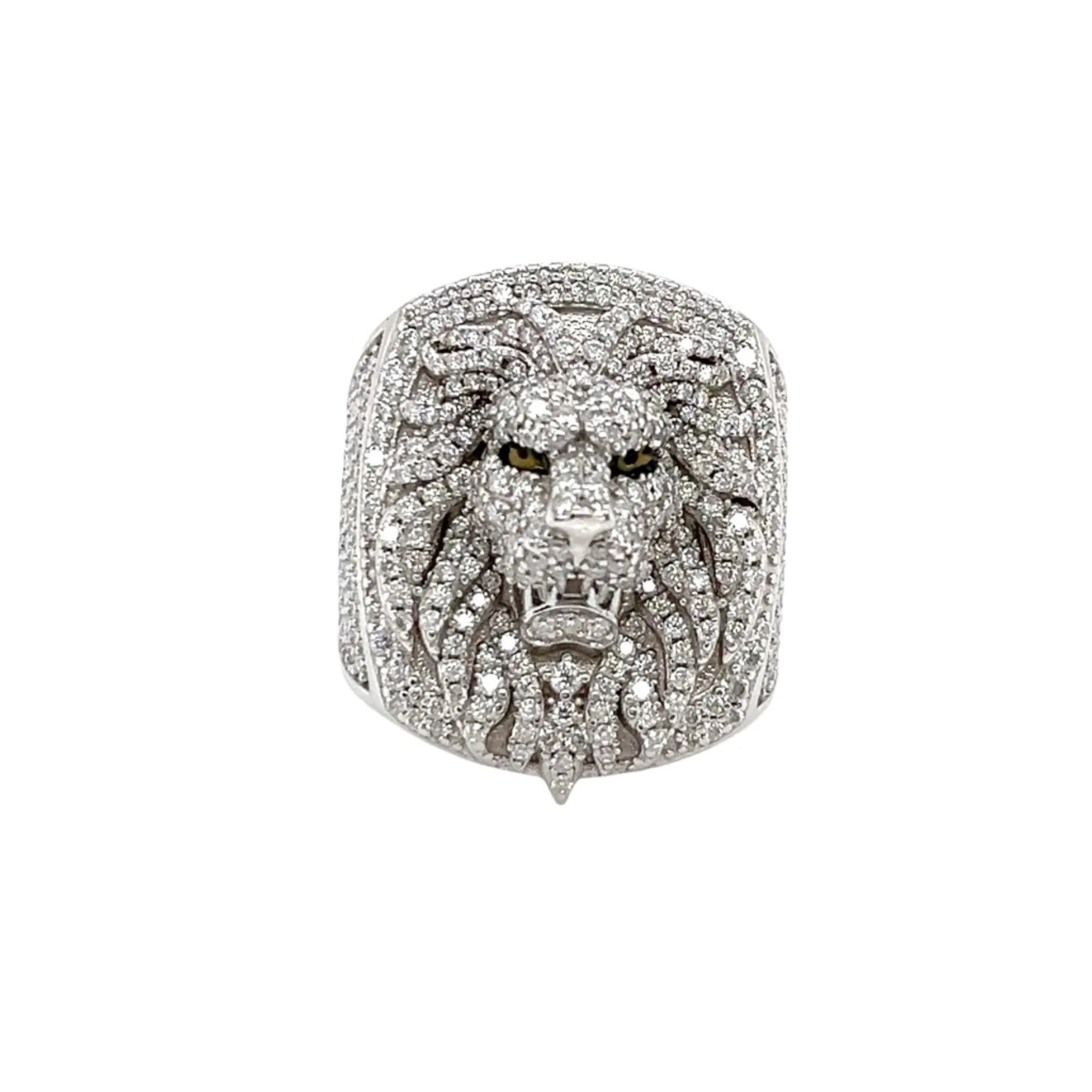 Majestic Lion Head Sterling Silver Ring with Round Lab-Created Moissanite - M103179