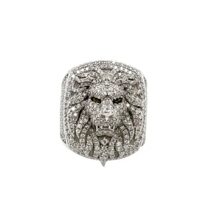 Majestic Lion Head Sterling Silver Ring with Round Lab-Created Moissanite - M103179