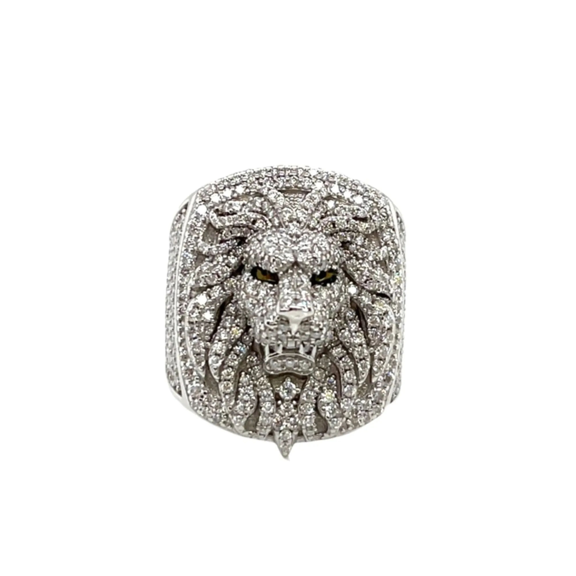 Majestic Lion Head Sterling Silver Ring with Round Lab-Created Moissanite - M103179
