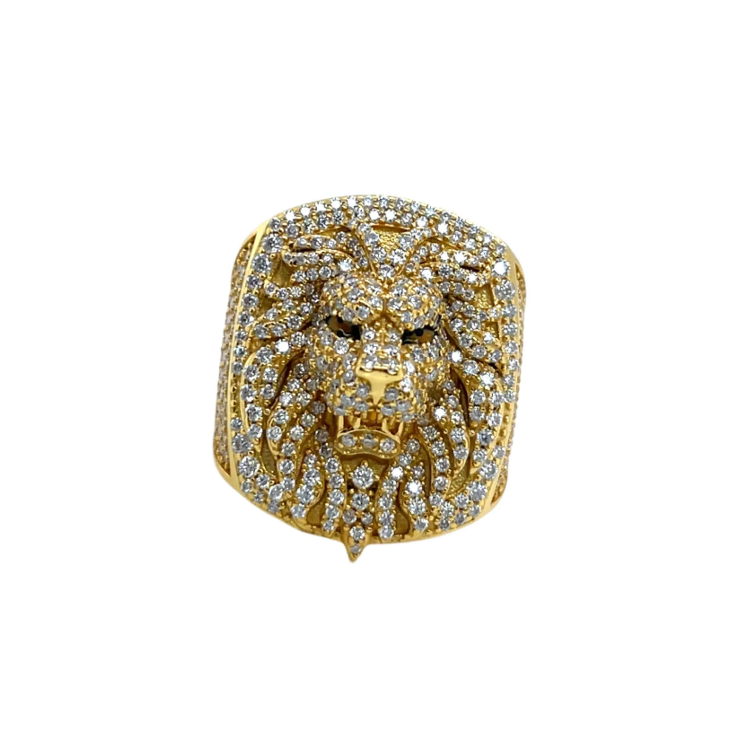 Majestic Lion Head Sterling Silver Ring with Round Lab-Created Moissanite - M103179