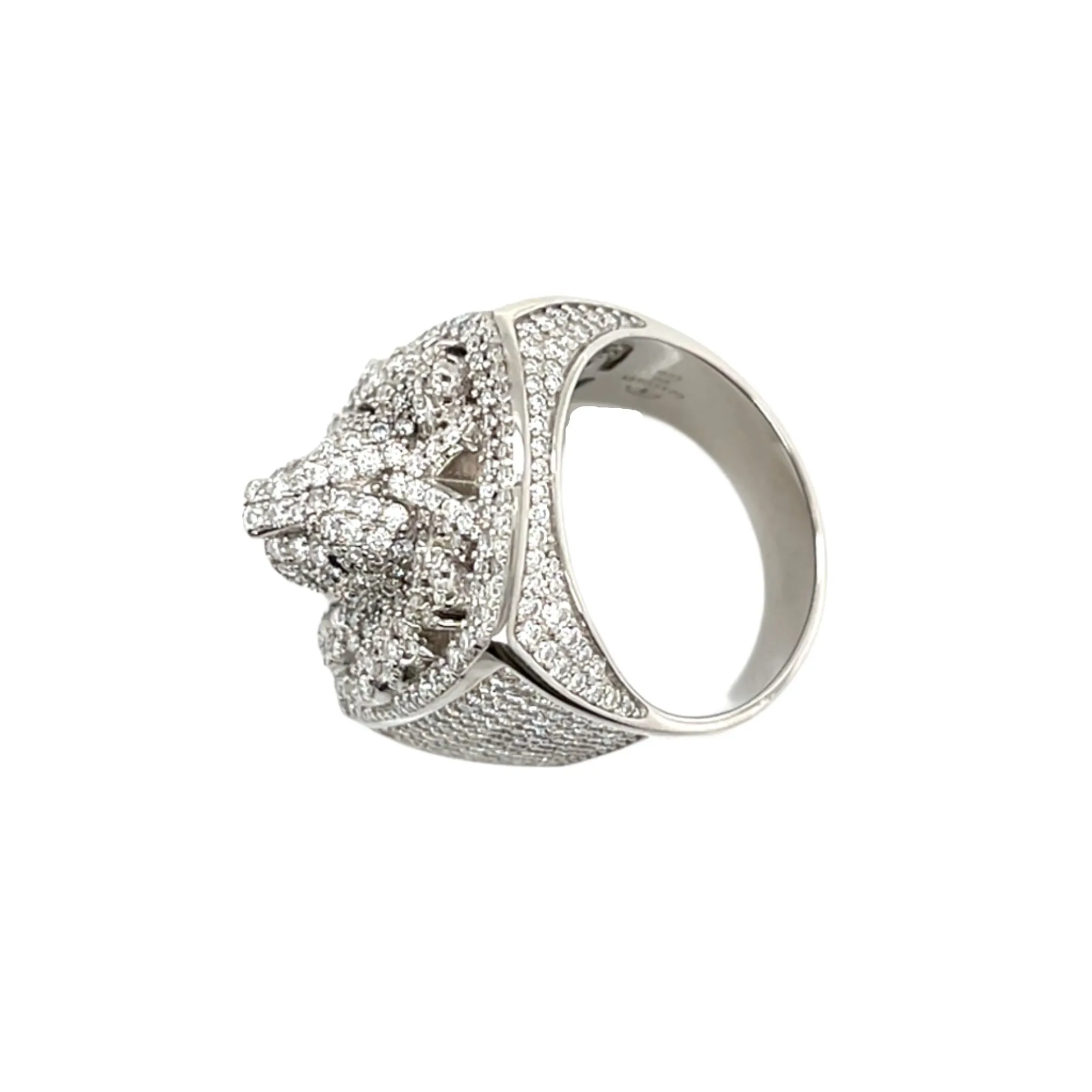 Majestic Lion Head Sterling Silver Ring with Round Lab-Created Moissanite - M103179
