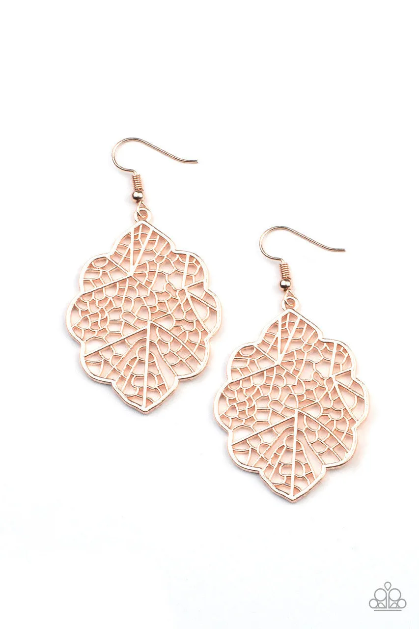 Meadow Mosaic - Rose Gold - Leafy Frame Paparazzi Fishhook Earrings