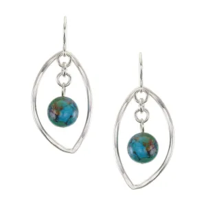 Medium Leaf Ring with Turquoise Bead Wire Earrings