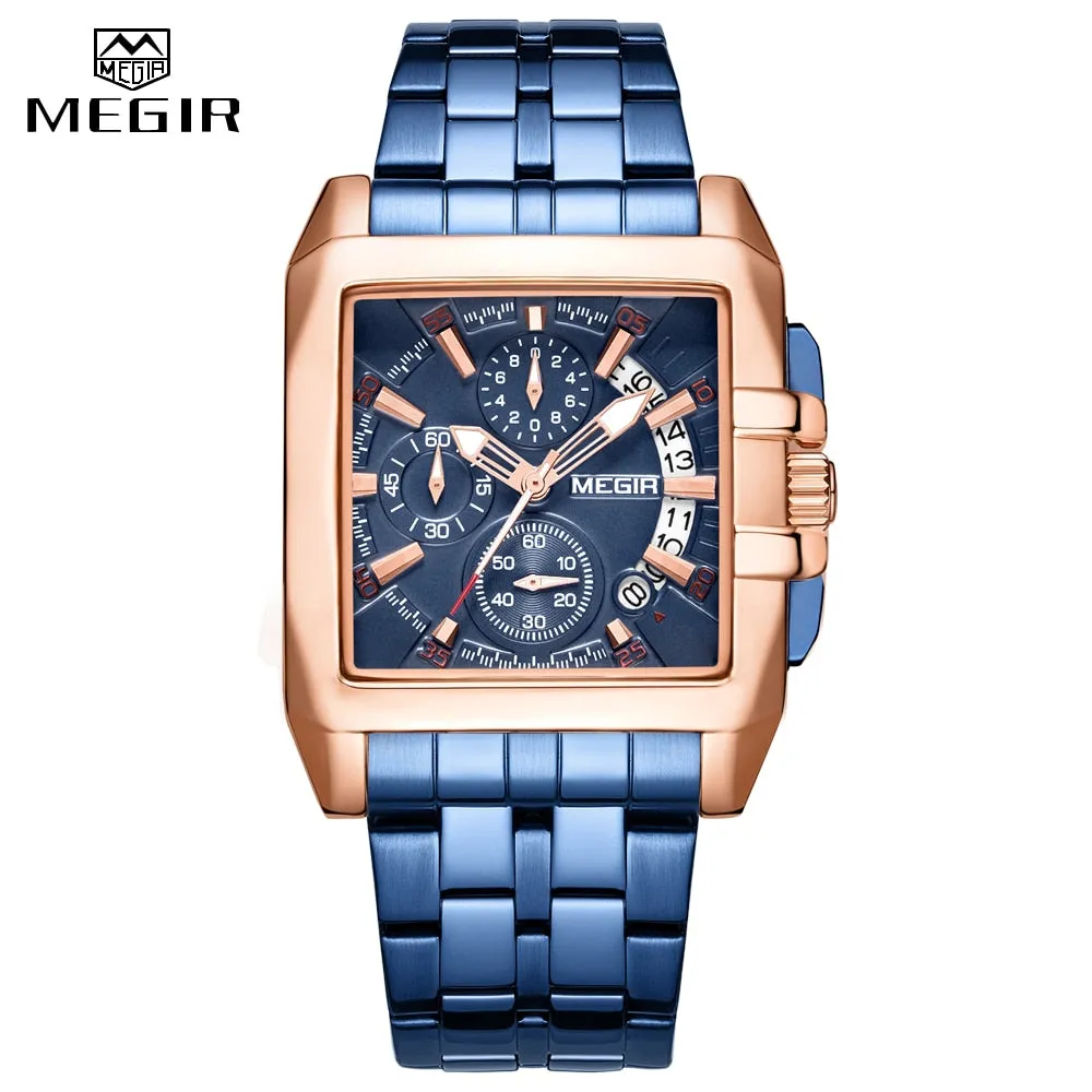 MEGIR Fashion Chronograph Watches Top Luxury Brand Stainless Steel Waterproof Quartz Watch Men Business Date Wristwatches