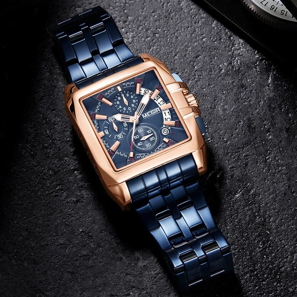 MEGIR Fashion Chronograph Watches Top Luxury Brand Stainless Steel Waterproof Quartz Watch Men Business Date Wristwatches