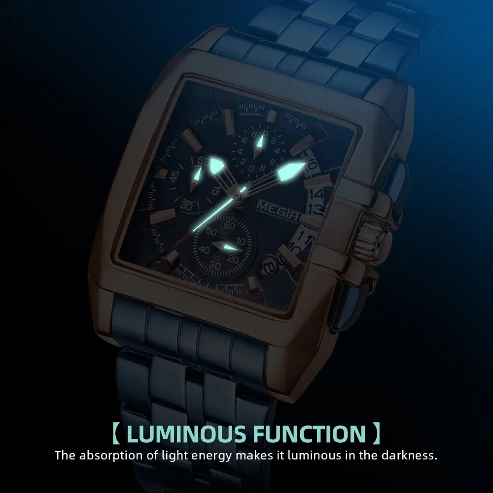 MEGIR Fashion Chronograph Watches Top Luxury Brand Stainless Steel Waterproof Quartz Watch Men Business Date Wristwatches