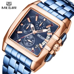 MEGIR Fashion Chronograph Watches Top Luxury Brand Stainless Steel Waterproof Quartz Watch Men Business Date Wristwatches