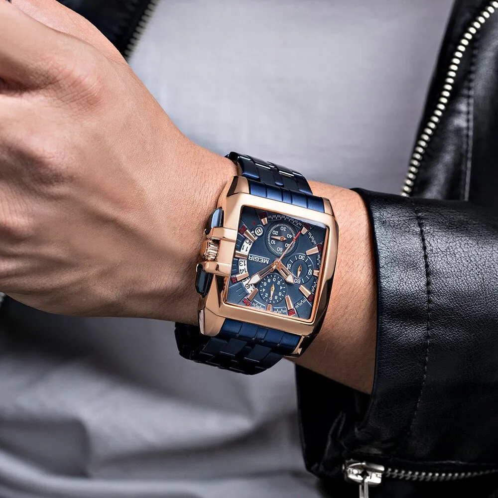 MEGIR Fashion Chronograph Watches Top Luxury Brand Stainless Steel Waterproof Quartz Watch Men Business Date Wristwatches