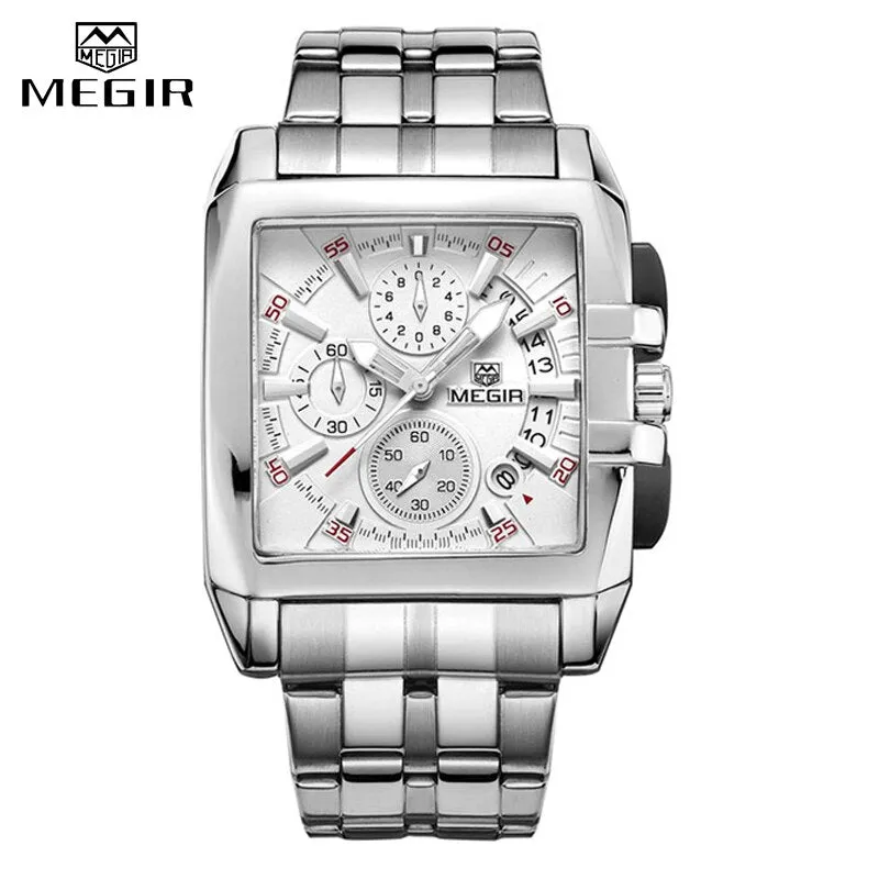 MEGIR Fashion Chronograph Watches Top Luxury Brand Stainless Steel Waterproof Quartz Watch Men Business Date Wristwatches