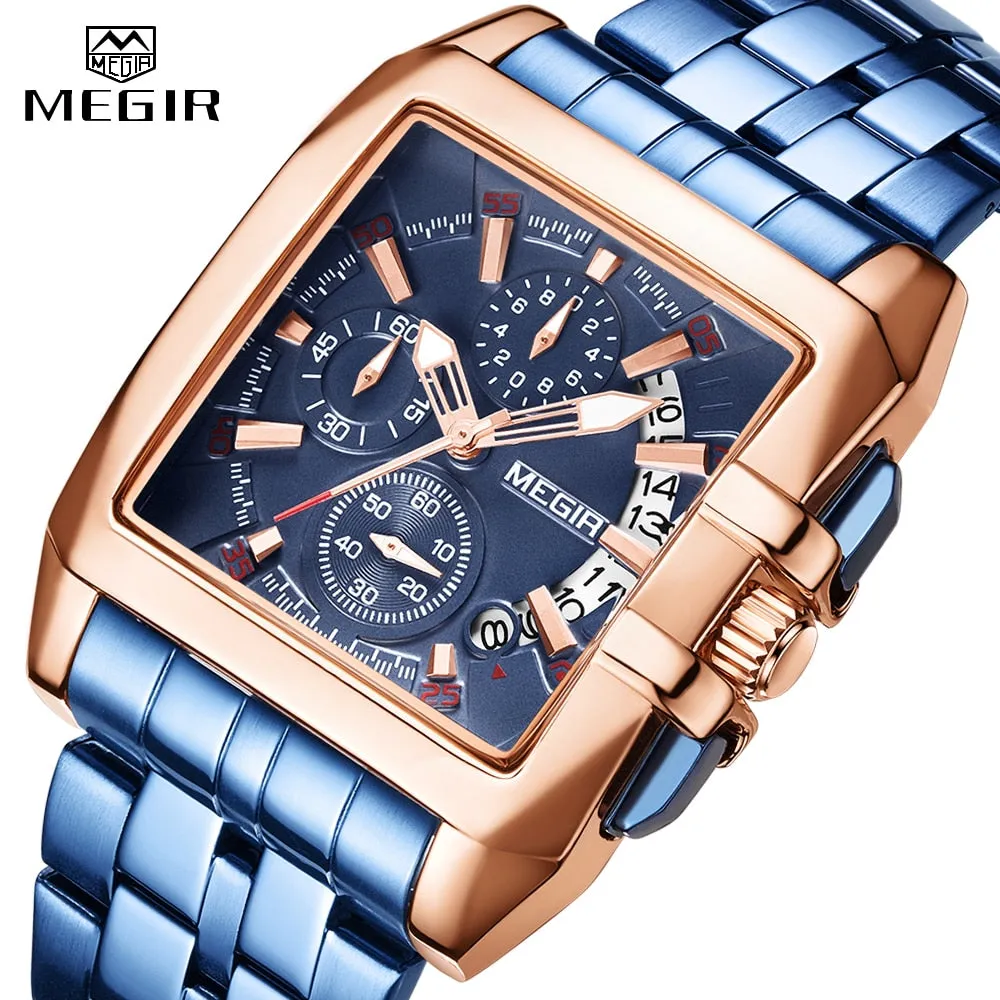 MEGIR Fashion Chronograph Watches Top Luxury Brand Stainless Steel Waterproof Quartz Watch Men Business Date Wristwatches