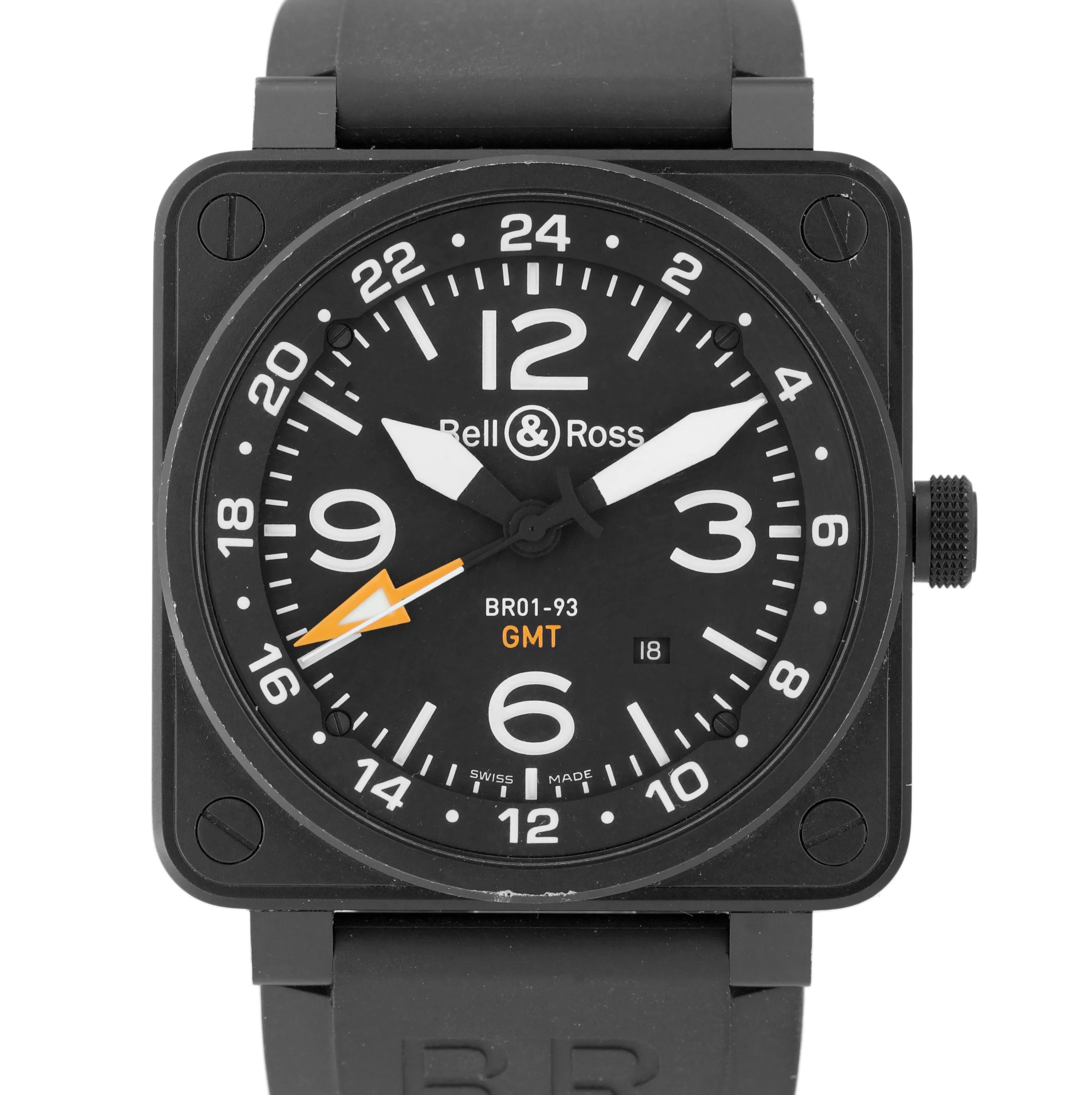 Men's Bell & Ross BR01-93 GMT Black PVD Stainless Steel Orange 46mm Square Watch