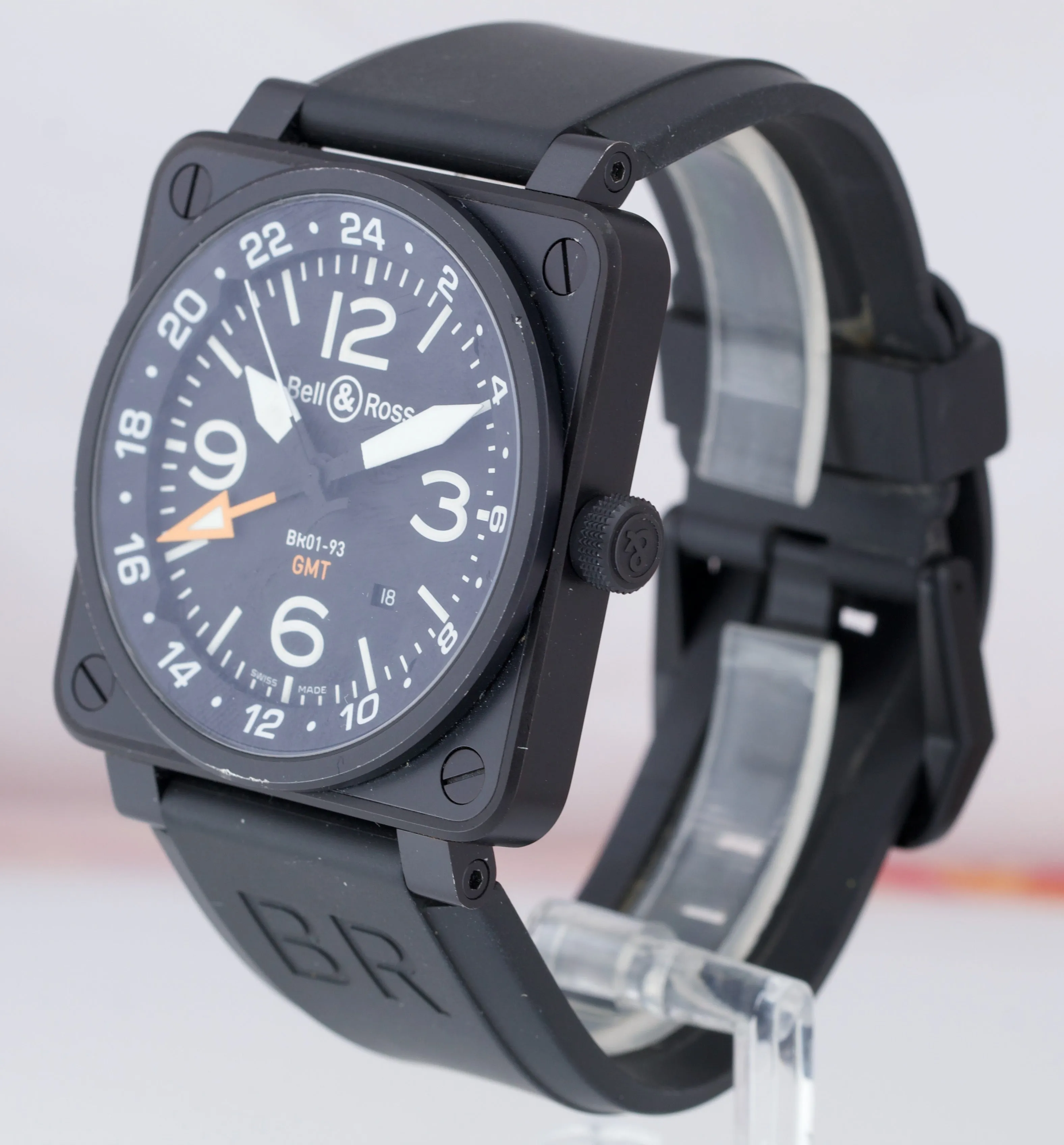 Men's Bell & Ross BR01-93 GMT Black PVD Stainless Steel Orange 46mm Square Watch